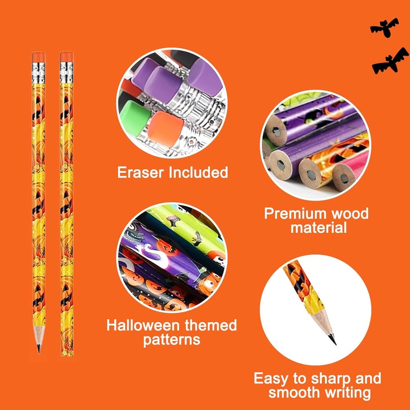 EMPCYDIA 48 Halloween Pencils Bulk with Erasers for Kids, Cute Wood Pencils with Colorful Halloween Themed Design for Kid Trick o2r Treat Gift Prize, Party Favor, Classroom Reward (7.5in Length) - Image 3
